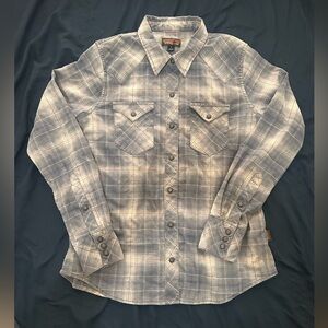 Patagonia Western Snap Flannel Shirt Hemp Men's Small Dolomite Blue Plaid Gorp